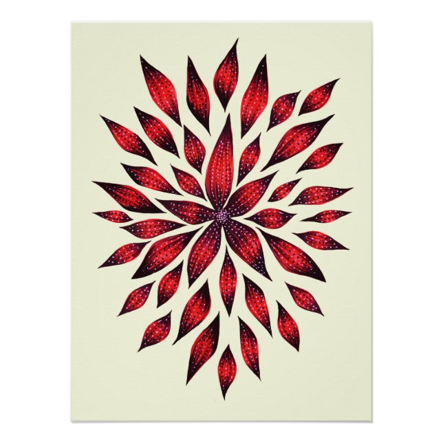 Abstrakt Red Blume Doodle Zeichnend Poster (Vorderseite)