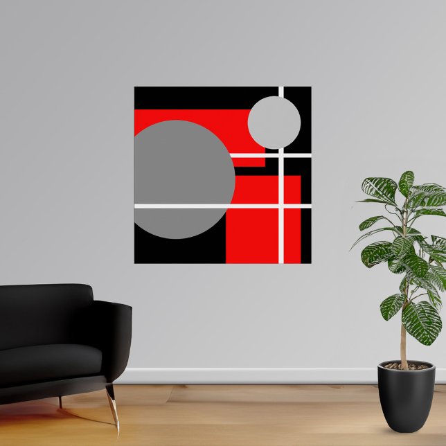 Abstrakt Red Gray Schwarz-weiß Poster (Abstract Red Gray Black White Poster from Abstract Poster Prints. Choose your size.)