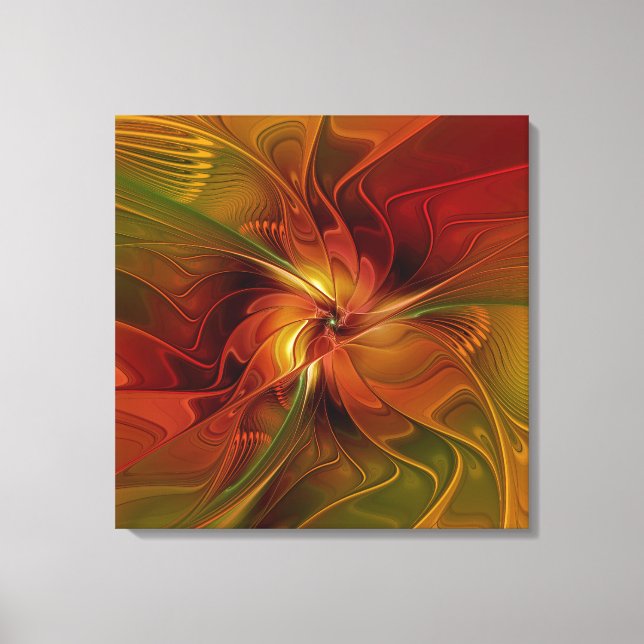 Abstrakt Red Orange Brown Green Blume Triptych Leinwanddruck (Vorderseite)