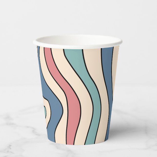 Abstrakt Retro 70er Marble Blue Red Groovtern Must Pappbecher (Vorderseite)