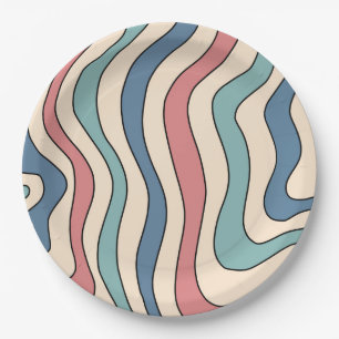 Abstrakt Retro 70er Marble Blue Red Groovtern Must Pappteller