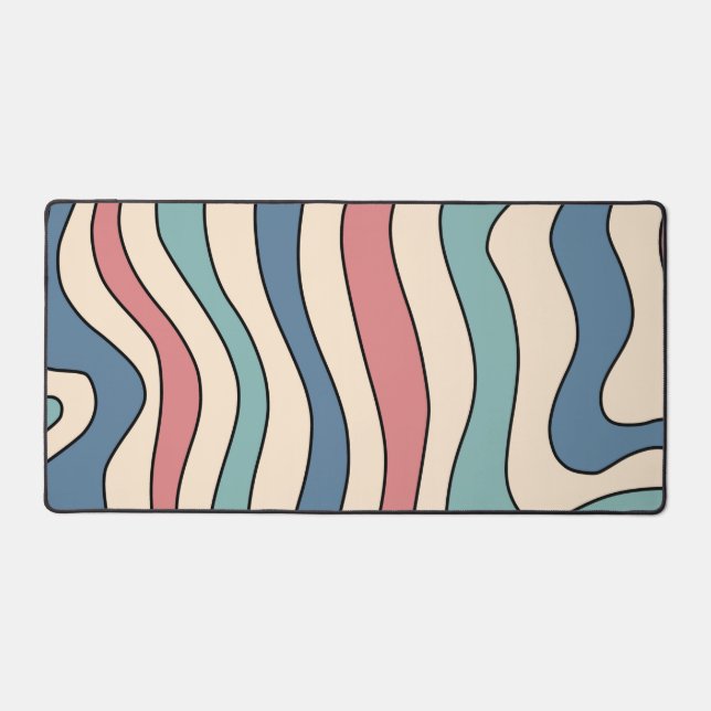 Abstrakt Retro 70er Marble Blue Red Groovtern Must Schreibtischunterlage (Vorderseite)