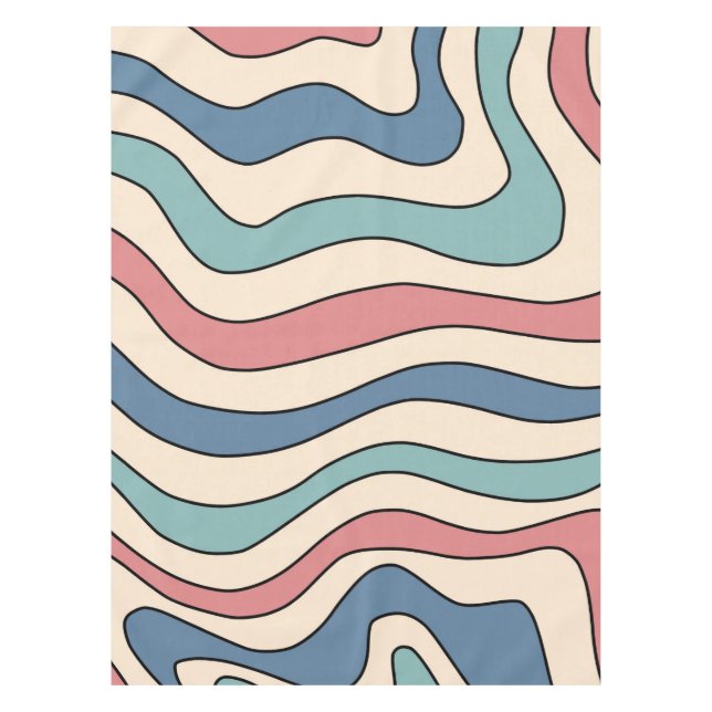 Abstrakt Retro 70er Marble Blue Red Groovtern Must Tischdecke (Vorderseite)