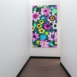 Abstrakt Retro Boho Spring Flowers Viva Magenta Leinwanddruck