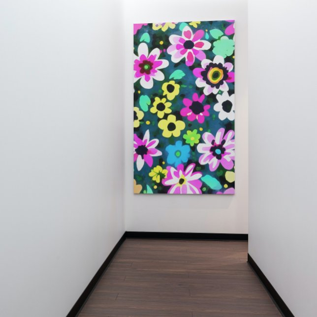 Abstrakt Retro Boho Spring Flowers Viva Magenta Leinwanddruck (Von Creator hochgeladen)