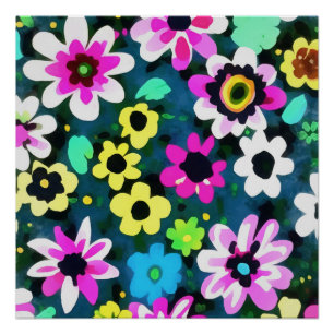 Abstrakt Retro Boho Spring Flowers Viva Magenta Poster