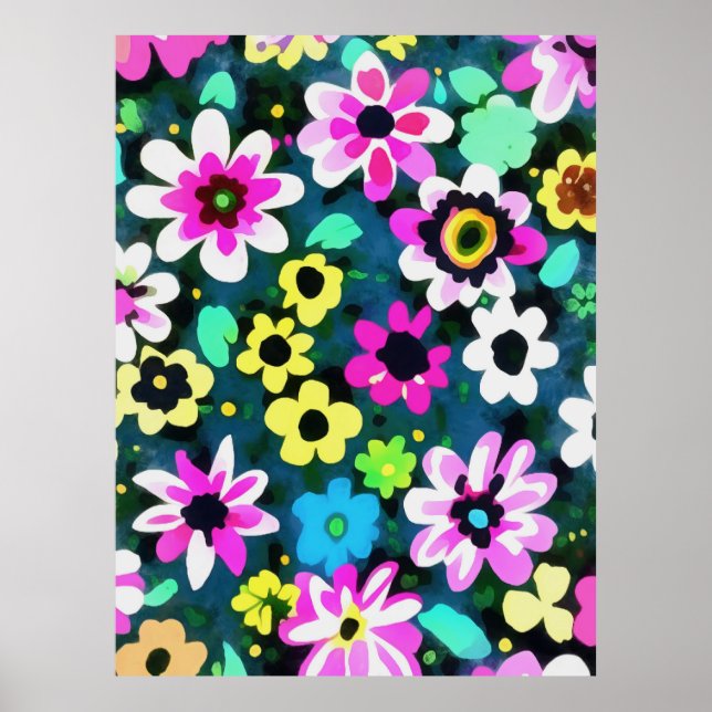 Abstrakt Retro Boho Spring Flowers Viva Magenta Poster (Vorne)