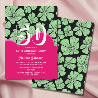 Abstrakt Retro Chamomile Floral Pink Geburtstag Einladung