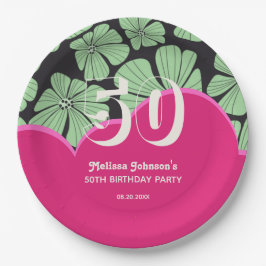 Abstrakt Retro Chamomile Floral Pink Geburtstag Pappteller