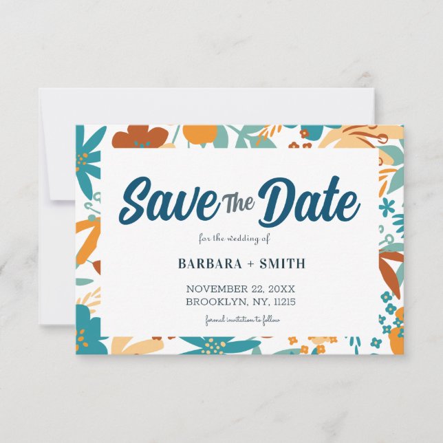 Abstrakt Retro Charm Bright Fett Wildblume Save The Date (Vorderseite)