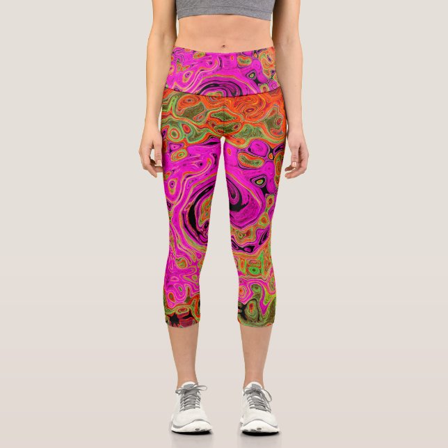 Abstrakt Retro Liquid Swirl Capri Leggings (Vorderseite)