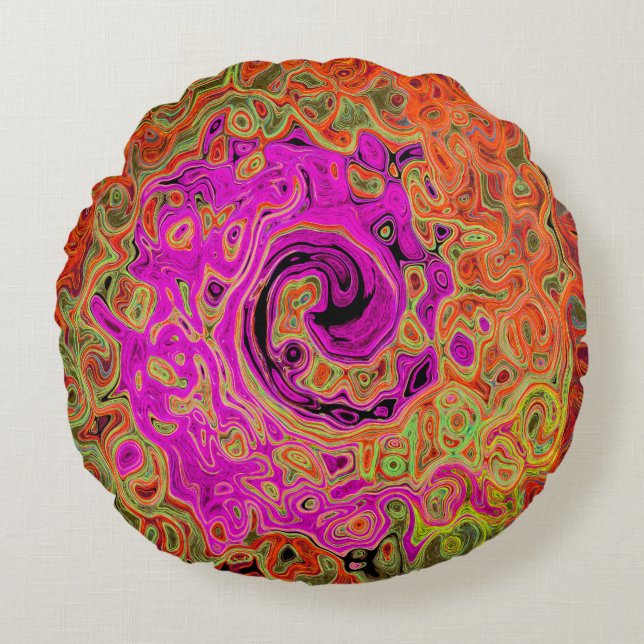 Abstrakt Retro Liquid Swirl Rundes Kissen (Vorderseite)