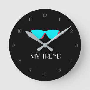 Abstrakt Retro Pop Art - Türkis & Pink Brillen Runde Wanduhr
