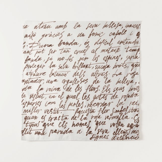 Abstrakt Retro unlesbarer, braun geschriebener Tex Wandteppich (Vorderseite)