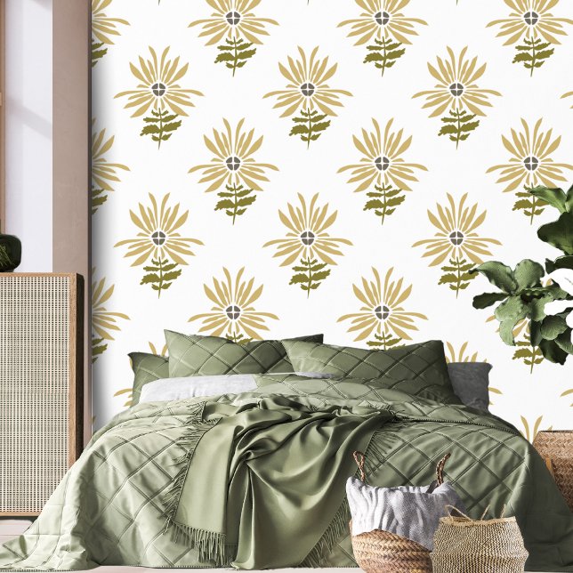 Abstrakt Retro Yellow Daisy Boho Blume Tapete (Peel and stick Daisy wallpaper)