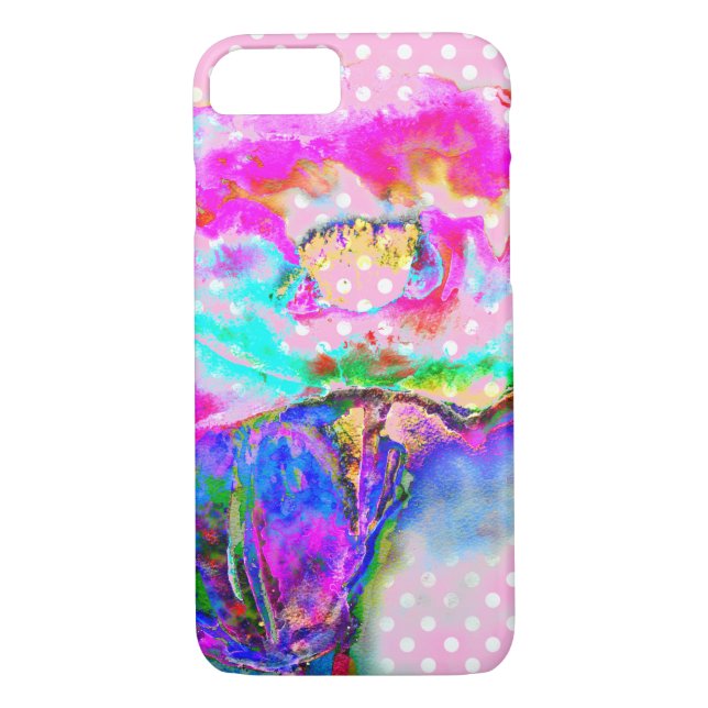 Abstrakt rosa, aquamarine, florale Polka-Punkte Case-Mate iPhone Hülle (Rückseite)