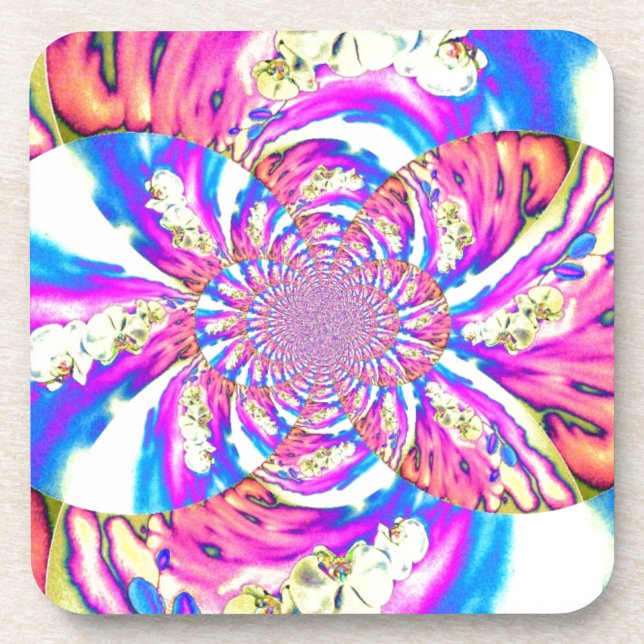 Abstrakt-rosa-blaue Retro-Blumenmandala Getränkeuntersetzer (Vorderseite)
