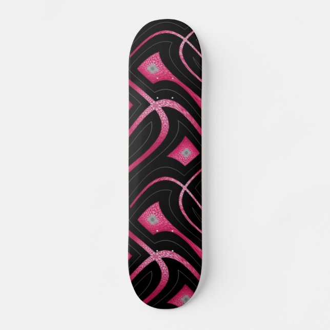 Abstrakt rosa Imitate Leder und Schwarz-Design Skateboard (Vorderseite)