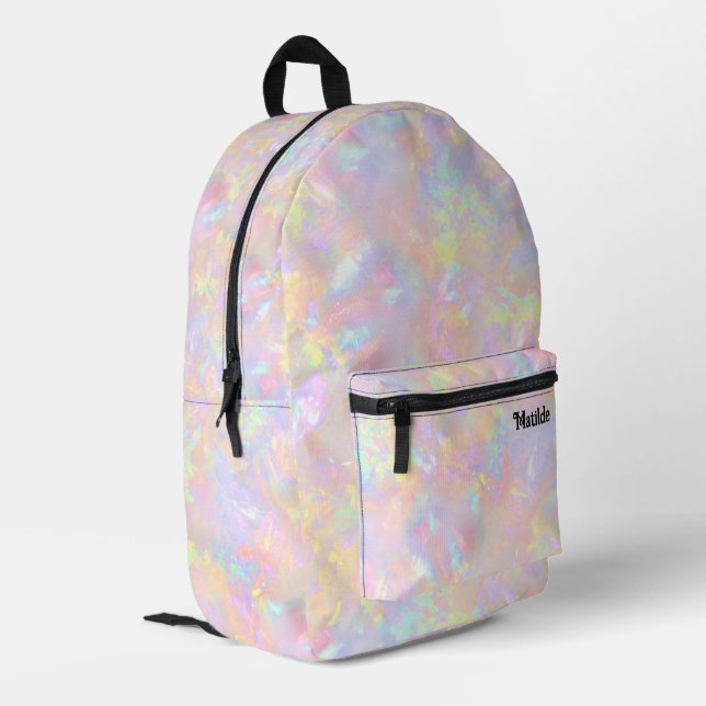 abstrakt rosa lila-gelbe Opal Bedruckter Rucksack (Rückseitige Ecke links)