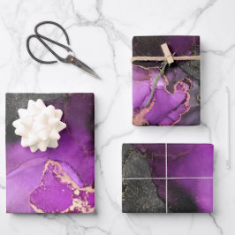 Abstrakt rosa Lila Schwarz Gold Einzigartige Kunst Geschenkpapier Set