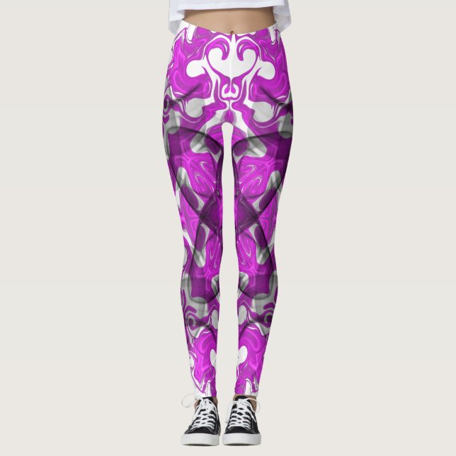 Abstrakt-rosa Mandala, psychedelischer Schmetterli Leggings (Vorderseite)