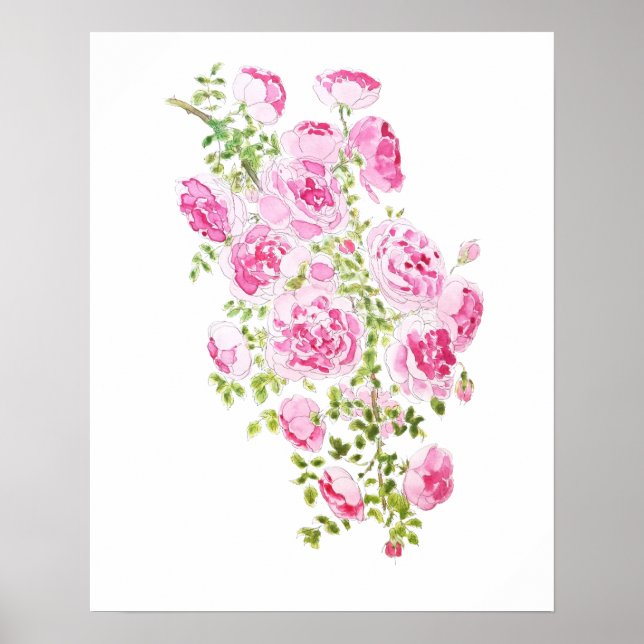 abstrakt rosa Rosa und Aquarell Poster (Vorne)