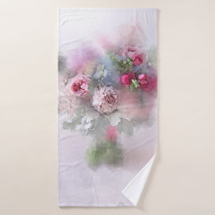 Abstrakt rosa Rote Rosen Blumenvorlage Badhandtuch Set