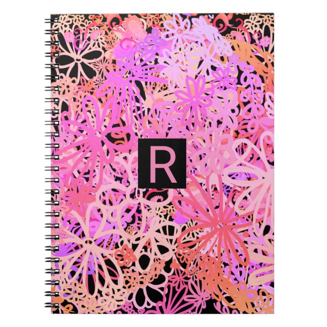 Abstrakt-rosa-schwarze Monogramm-Blume Notizblock (Vorderseite)