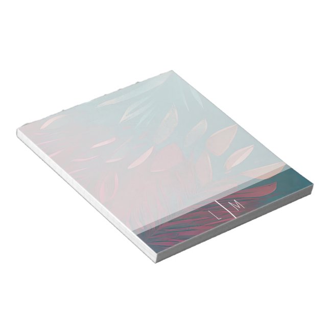 Abstrakt-rosa und aquamarine Federn Monogramm Notizblock (angewinkelt)