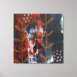 Abstrakt Rot, Blau, Erdfarben mit Vegetal Eleme Leinwanddruck