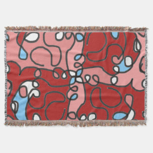 Abstrakt Rot, Rosa und Blauer Blume Decke