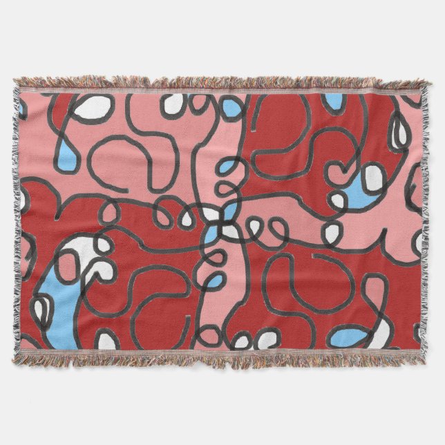 Abstrakt Rot, Rosa und Blauer Blume Decke (Vorderseite)