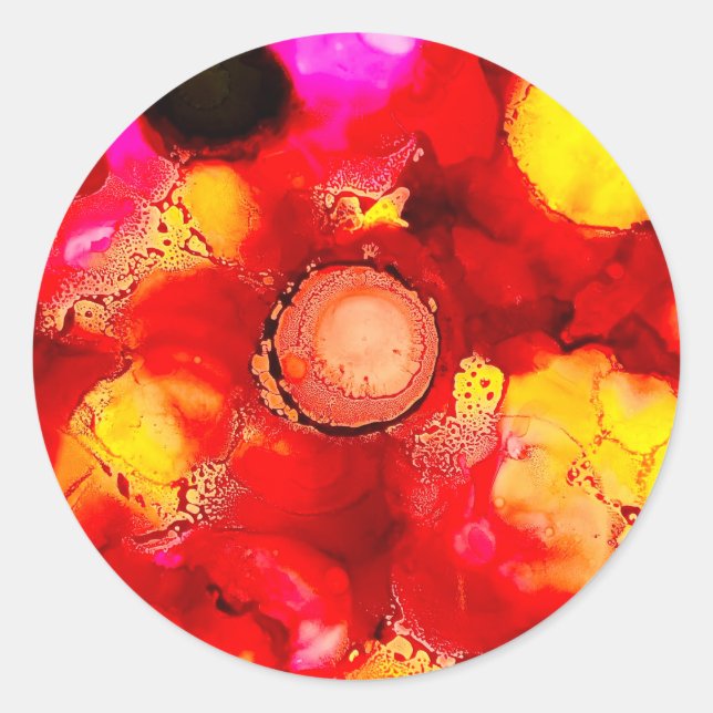 Abstrakt rot und rosa runder aufkleber (Vorderseite)
