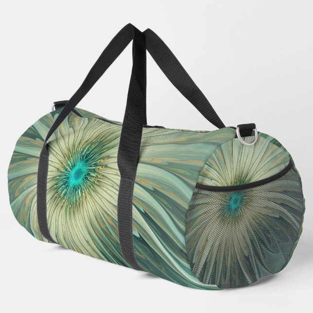 Abstrakt Sage Green Fantasy Blume Fraktal Kunst Duffle Bag (Rechte Ecke)