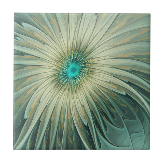 Abstrakt Sage Green Fantasy Blume Fraktal Kunst Fliese (Vorderseite)