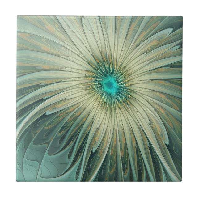 Abstrakt Sage Green Fantasy Blume Fraktal Kunst Fliese (Vorderseite)