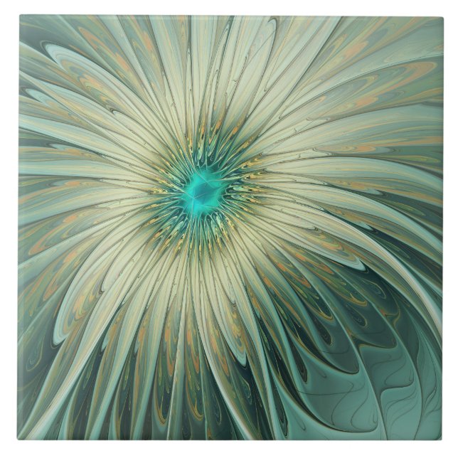 Abstrakt Sage Green Fantasy Blume Fraktal Kunst Fliese (Vorderseite)