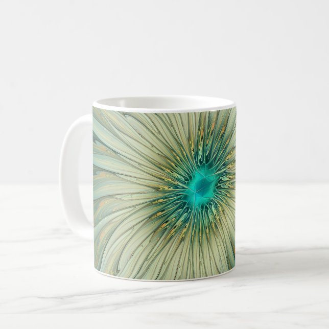 Abstrakt Sage Green Fantasy Blume Fraktal Kunst Kaffeetasse (Vorderseite Links)