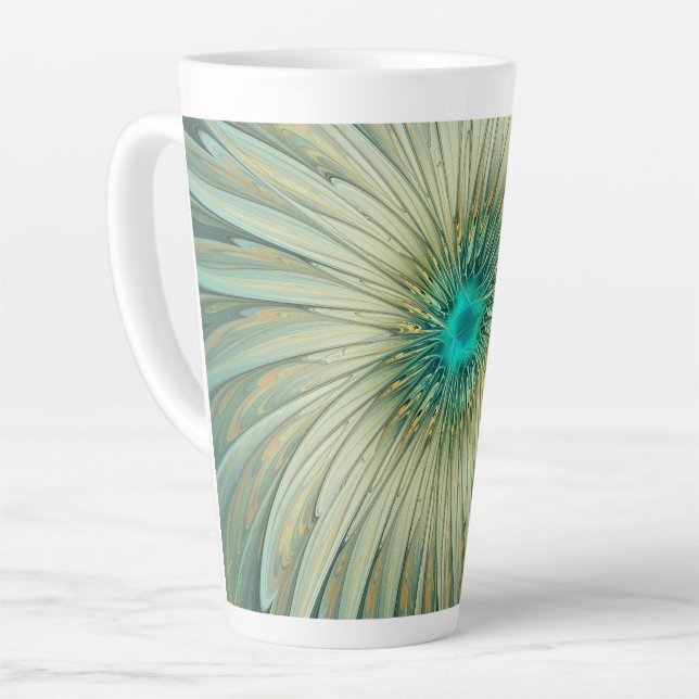 Abstrakt Sage Green Fantasy Blume Fraktal Kunst Milchtasse (Linke Ecke)