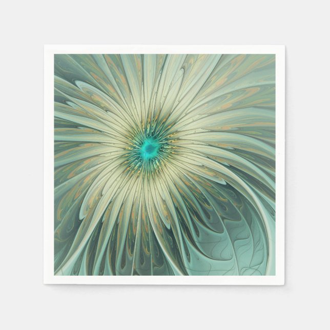 Abstrakt Sage Green Fantasy Blume Fraktal Kunst Serviette (Vorderseite)