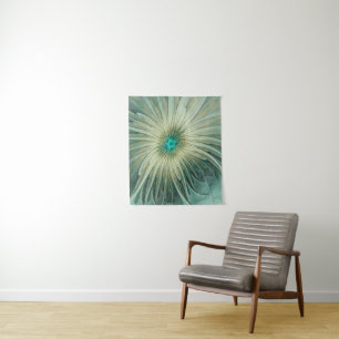 Abstrakt Sage Green Fantasy Blume Fraktal Kunst Wandteppich