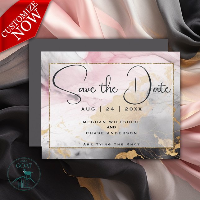 Abstrakt Save the Date - Schwarzes Gold Rose Rosa Einladung (Easy to Personalize )