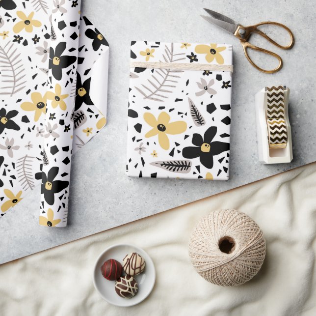 Abstrakt Schwarz-Gelb-Grau Nahtloses Muster Geschenkpapier (Kunsthandwerk)