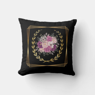 Abstrakt Schwarz Gold Lila Blumen Boho Trendig Kissen