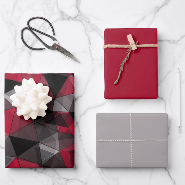 Abstrakt Schwarz, rot, grau geometrisch. Geschenkpapier Set (Vorderseite)