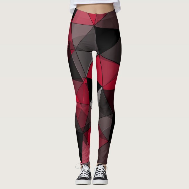 Abstrakt Schwarz, rot, grau geometrisch. Leggings (Vorderseite)
