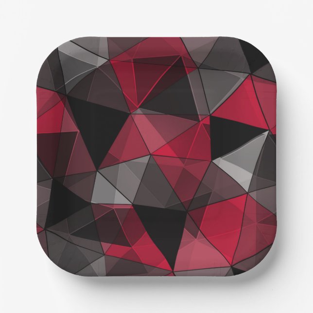 Abstrakt Schwarz, rot, grau geometrisch. Pappteller (Vorderseite)