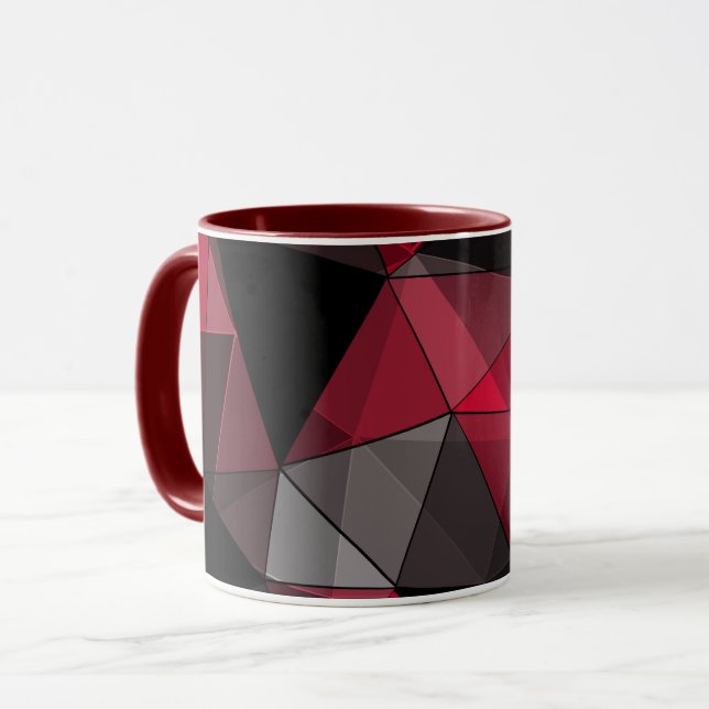 Abstrakt Schwarz, rot, grau geometrisch. Tasse (Vorderseite Links)