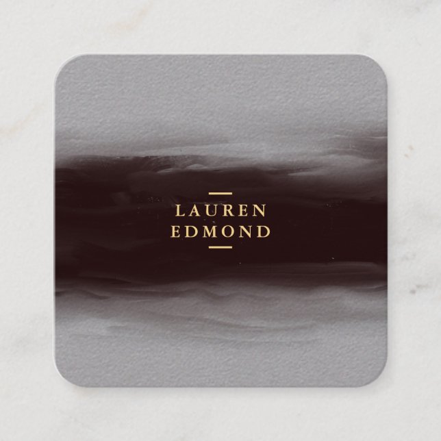 Abstrakt Schwarz-Tinte Pinselstrich Premium Grau Quadratische Visitenkarte (Vorderseite)