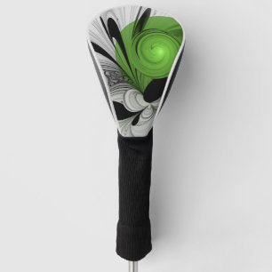 Abstrakt Schwarz und Weiß mit einem grünen Fraktal Golf Headcover